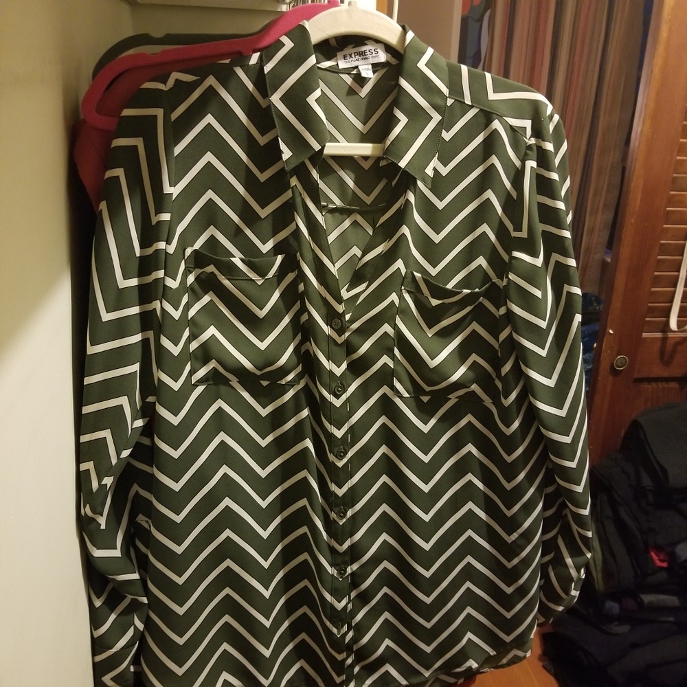 Express Portofino Shirt Olive Green Pattern